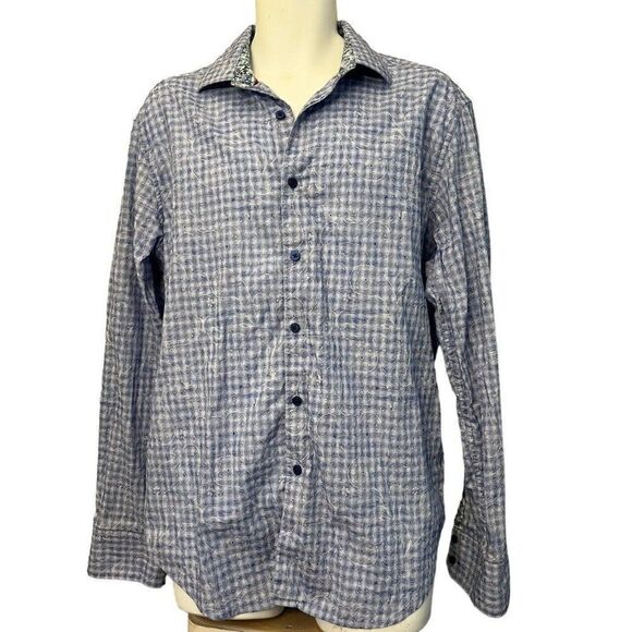 Robert Graham Mens XL Blue Flip Cuff Button Front Long Sleeve Classic Fit Stripe - Picture 1 of 8